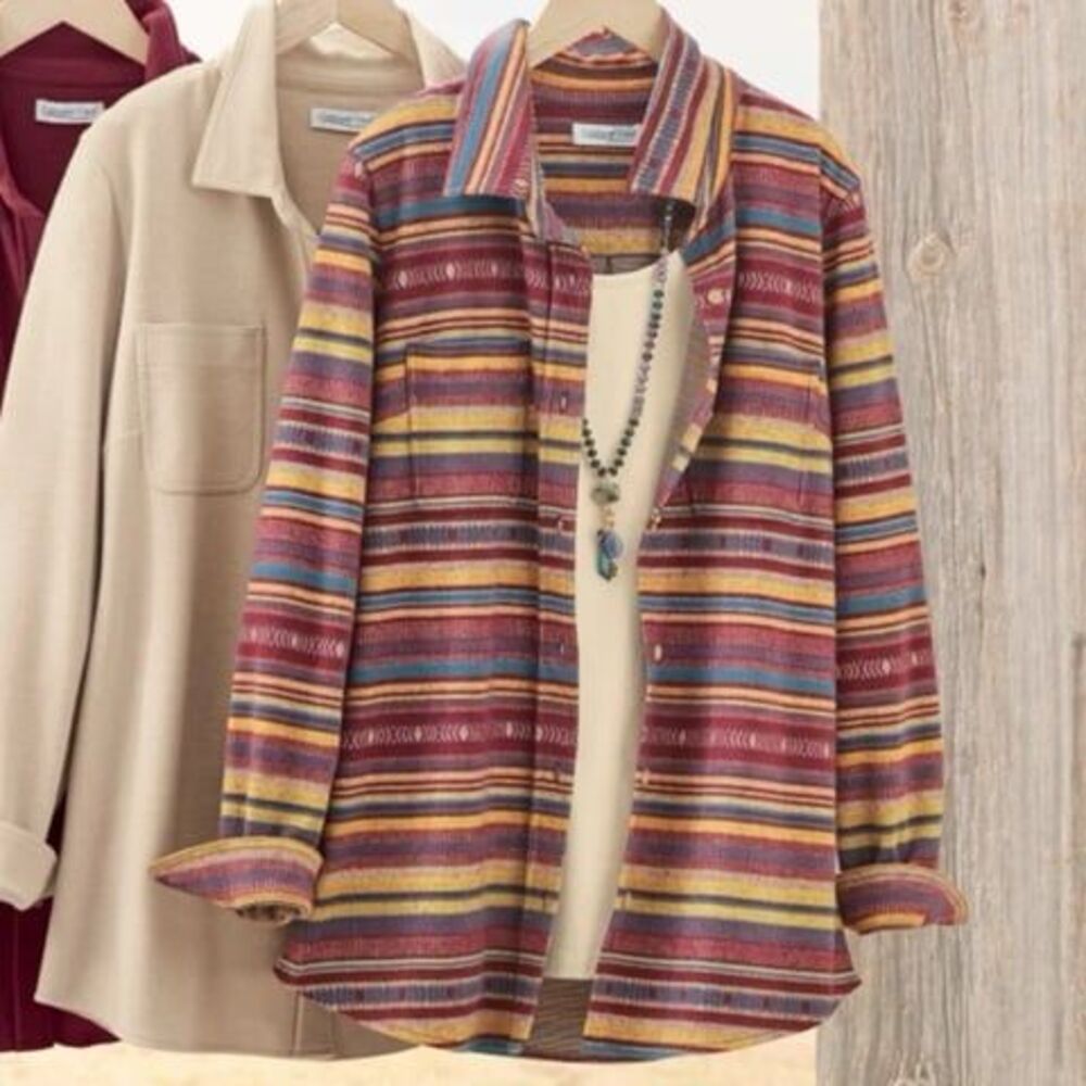 Coldwater Creek Soft Knit Big Shirt Cozy Button Down Top Sz Medium Mountain Muse
